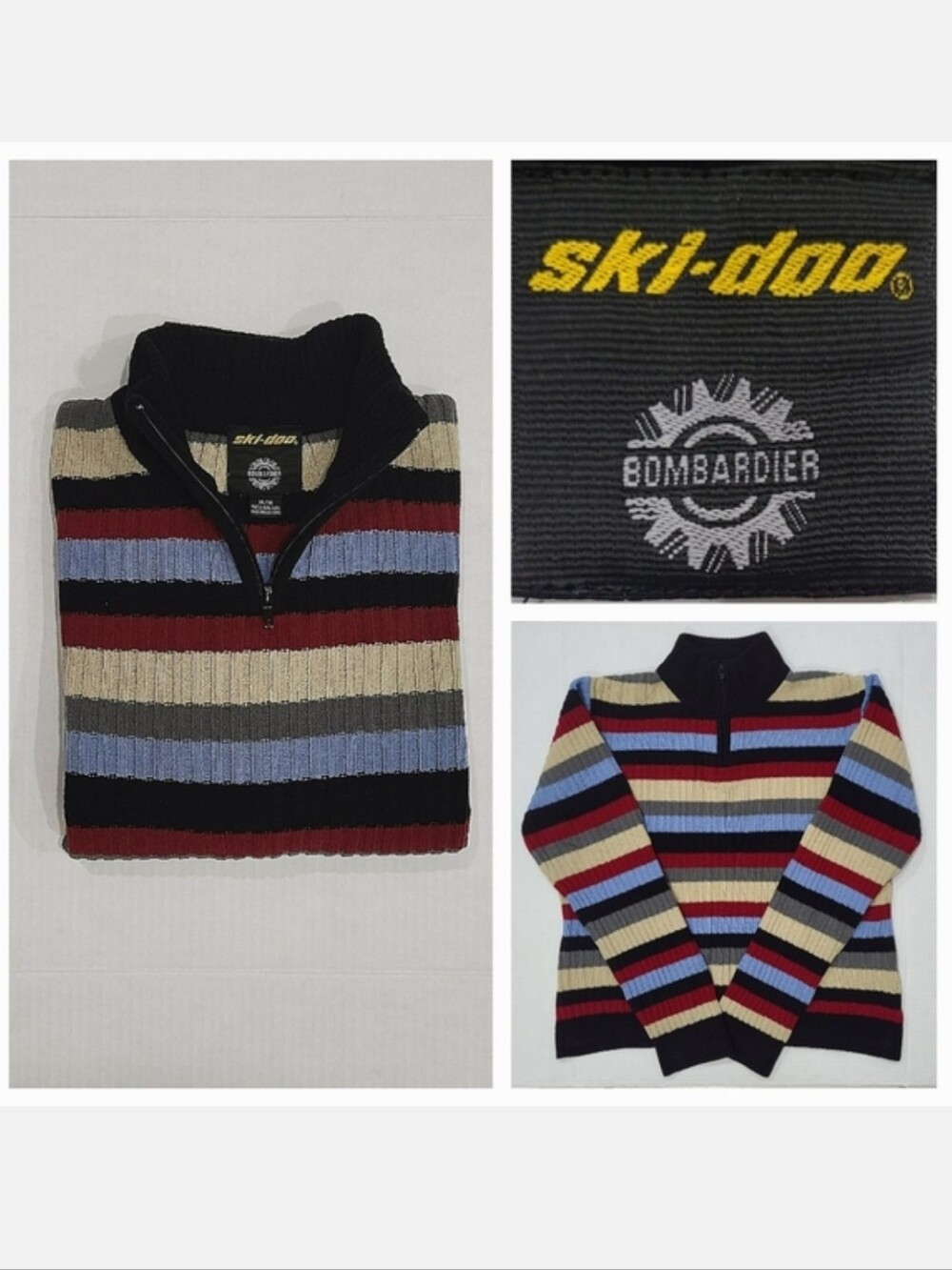 Ski-Doo Boarderie Vintage 90's ¼-Zip Pullover Sweater Multi Stripes Sz M